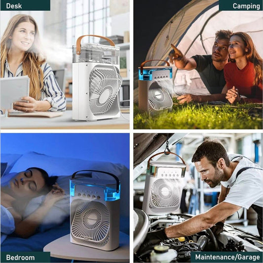 Portable Air Conditioners,Mini Evaporative Cooler,700ml Cooler 3 Speeds,USB Personal Conditioner with 7 LED Light，1-3H Timer AC Cooling Fan for car Home Office Room, White